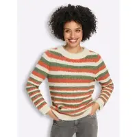 HEINE Strickpullover "Pullover", Damen, Gr. 42, bunt (champagner, khaki, gemustert), 70% Polyester, 21% Polyamid, 8% Wolle, 1% Elasthan, gemustert, gestreift, mehrfarbig, Pullover Strickpullover