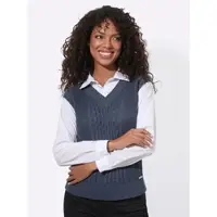 Casual Looks Pullunder "2-in-1-Pullunder", Damen, Gr. 54, rauchblau, ecru, 50% Baumwolle, 50% Polyacryl, gemustert, mehrfarbig, Pullover Pullunder