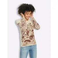 HEINE Strickpullover "Druck-Pullover", Damen, Gr. 38, beige (dunkelrot, champagner, bedruckt), 72% Viskose, 28% Polyamid, Paisley, bedruckt, gemustert, mehrfarbig, Pullover Strickpullover