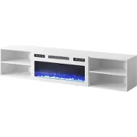 Furniture24 Fernsehschrank mit elektrischem Kamin POLO 180 Tv-Schrank Lowboard Unterschrank Weiß/Weiß