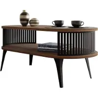 Mirjan 24 Couchtisch Roenni Oval, Wohnzimmer Kaffeetisch, Beine und Seiten aus Stahl (Farbe: Schwarz / Nuss Franklin)