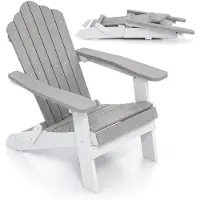 Costway Adirondack Stuhl Gartensessel klappbar wetterfest, Adirondack Chair mit hoher Rückenlehne & breiten Armlehnen Gartenstuhl bis 180kg Grau Weiß
