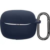 Kwmobile Schutzhülle für JBL Tune Beam 2 Hülle - TPU Silikon Case für Kopfhörer Ladecase - stoßfestes Cover mit Karabiner - Dunkelblau
