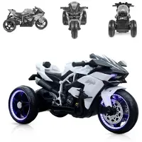 Moni Kinder Elektromotorrad Ninja, drei Kunststoffräder, LED-Beleuchtung, Mp3