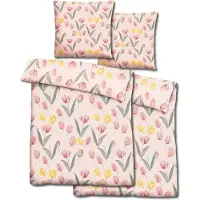 CloudComfort Doppelpack Basic Mikrofaser Bettwäsche Tulpen 135 x 200 + 80 x 80 cm