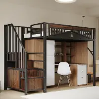 UnboxG Metall-Hochbett 90 x 200 cm, einzigartiges Sicherheitsgitter mit Fenster, Sicherheitsleiter mit Staufach, schwarz