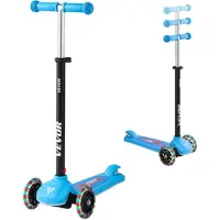 Vevor Scooter (3 Räder) ab 3 Jahren, Cityroller Kinderroller mit leuchtenden Rädern & höhenverstellbarem Lenker & rutschfestem Deck & leichtem Aluminiumrahmen, Tretroller bis zu 75 kg, Blau
