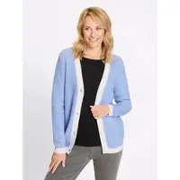 Sieh an! Strickjacke CLASSIC BASICS, Damen, Gr. 44, himmelblau, ecru, gemustert, 100% Baumwolle, gemustert, mehrfarbig, Strickjacken Strickjacke