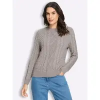 Inspirationen Strickpullover "Strickpullover", Damen, Gr. 52, beige (taupe, meliert), 50% Baumwolle, 50% Polyacryl, gemustert, mehrfarbig, meliert, Pullover Strickpullover