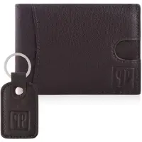 Paolo Peruzzi Herren Portemonnaie aus braunem Leder T-46-BR und Schlüsselanhänger T-86-BR Geschenkset ZUP-135-BR