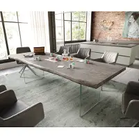 DELIFE Esstisch Edge 260x100 XL Akazie Platin Glas Live-Edge