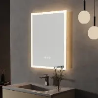 WISFOR LED Badspiegel mit Beleuchtung, Badezimmerspiegel mit Beleuchtung, Wandspiegel Dimmbar beschlagfrei, mit Touchschalter, 40x50cm