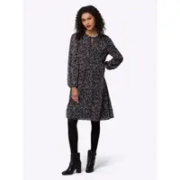HEINE Druckkleid "Druck-Kleid", Damen, Gr. 38, Normalgrößen, lila (schwarz, violett, bedruckt), 100% Polyester, bedruckt, geblümt, gemustert, mehrfarbig, kurz, Rundhals, Kleider Druckkleid