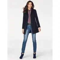 HEINE Blusenblazer "Longblazer Longblazer mit Pattentaschen", Damen, Gr. 38, blau (marine), Elegant, Blazer Blusenblazer