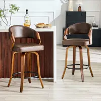 Ninkear Barhocker 2er-Set, Rückenlehne, Holzgestell, PU, 95cm (Brown)
