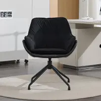 OKWISH Bürostuhl aus Kunstleder mit Armlehnen, bequemer Schminkstuhl für Schlafzimmer, Wohnzimmer und Homeoffice, moderner Sessel, Schwarz