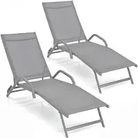 Costway 2er Set Sonnenliege, Gartenliege mit 5-Fach verstellbarer Rückenlehne, Liegestuhl bis 160kg belastbar, Relaxliege 184,5x62x71cm Grau