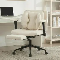 Kein Hersteller Homeoffice-Stuhl, drehbar, höhenverstellbar, Fußstütze, 150 kg, Armlehnen, Rollen-Beige