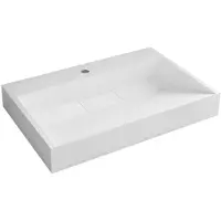 CERANO - Waschtisch aus Gussmarmor Vita – für Wandmontage oder Aufsatz – mit Armaturenlöchern – weiß, glänzend – 70x46 cm