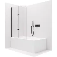CERANO - Duschabtrennung, 2-teilig, Modell Vasca - Schwarz, matt, transparentes Glas - 120x140 cm - schwenkbar/klappbar
