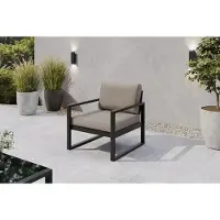 Margaret Hadas24 Gartensessel Outdoor Madera Lounge Sessel Gartenstuhl Terrasse Balkon wetterfest Metall Sitzbank mit Lehne, schwarz, graubeige