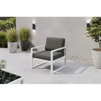 Margaret Hadas24 Gartensessel Outdoor Madera Lounge Sessel Gartenstuhl Terrasse Balkon wetterfest Metall Sitzbank mit Lehne, weiß, dunkelgrau