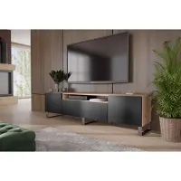 Margaret Hadas24 TV-Schrank Leo III Fernsehschrank TV-Lowboard 200 cm modernes Design dreitürig Wohnzimmer (Farbe: schwarz und eiche)