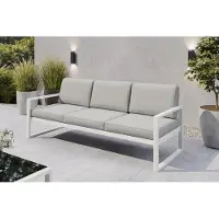 Margaret Hadas24 Gartensofa 3 Sitzer Outdoor Madera Lounge Couch Terrasse wetterfest Balkonmöbel Sitzbank mit Lehne, Gartenmöbel weiß, hellgrau