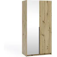 Margaret Hadas24 Kleiderschrank APOLLONIA mit Spiegel, Drehtürenschrank, moderner, Schrank, viel Stauraum100 x 204cm (artisan, schwarze Griffe)