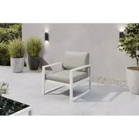Margaret Hadas24 Gartensessel Outdoor Madera Lounge Sessel Gartenstuhl Terrasse Balkon wetterfest Metall Balkonmöbel Sitzbank mit Lehne, weiß, beige