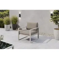 Margaret Hadas24 Gartensessel Outdoor Madera Lounge Sessel Gartenstuhl Terrasse Balkon wetterfest Metall Sitzbank mit Lehne, kaschmir, graubeige