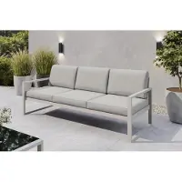 Margaret Hadas24 Gartensofa 3 Sitzer Outdoor Madera Lounge Couch Terrasse wetterfest Balkonmöbel Sitzbank mit Lehne, Gartenmöbel kaschmir, hellgrau