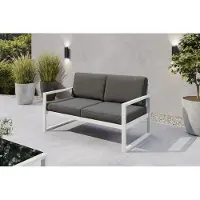 Margaret Hadas24 Gartensofa 2 Sitzer Outdoor Madera Lounge Couch Terrasse wetterfest Balkonmöbel Sitzbank mit Lehne, Gartenmöbel weiß, dunkelgrau