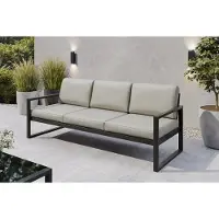 Margaret Hadas24 Gartensofa 3 Sitzer Outdoor Madera Lounge Couch Terrasse wetterfest Balkonmöbel Sitzbank mit Lehne, Gartenmöbel schwarz, beige