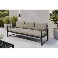 Margaret Hadas24 Gartensofa 3 Sitzer Outdoor Madera Lounge Couch Terrasse wetterfest Balkonmöbel Sitzbank mit Lehne, Gartenmöbel schwarz, graubeige