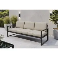 Margaret Hadas24 Gartensofa 3 Sitzer Outdoor Madera Lounge Couch Terrasse wetterfest Balkonmöbel Sitzbank mit Lehne, Gartenmöbel schwarz, ecru