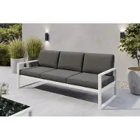 Margaret Hadas24 Gartensofa 3 Sitzer Outdoor Madera Lounge Couch Terrasse wetterfest Balkonmöbel Sitzbank mit Lehne, Gartenmöbel weiß, dunkelgrau