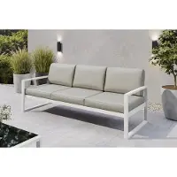 Margaret Hadas24 Gartensofa 3 Sitzer Outdoor Madera Lounge Couch Terrasse wetterfest Balkonmöbel Sitzbank mit Lehne, Gartenmöbel weiß, beige