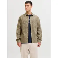 Jack & Jones Langarmhemd "JPRBLURAYLE LINEN BL. SOLID LS SHIRT SN", Herren, Gr. L, N-Gr, beige (mermaid), Web, Obermaterial: 70% Baumwolle, 30% Leinen, unifarben, normal, Hemden Langarmhemd