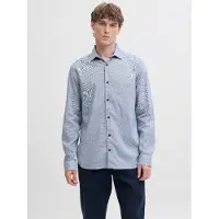 Jack & Jones Langarmhemd "JPRBLAPARKER MELANGE L/S SHIRT BF", Herren, Gr. S, N-Gr, blau (navy blazer), Web, Obermaterial: 58% Lyocell, 42% Baumwolle, unifarben, regular fit, Hemden Langarmhemd