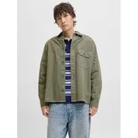 Jack & Jones Langarmhemd "JJEDOVER OVERSHIRT LS SN", Herren, Gr. S, N-Gr, grün (dusty olive), Web, Obermaterial: 100% Baumwolle, unifarben, weit, Hemden Langarmhemd