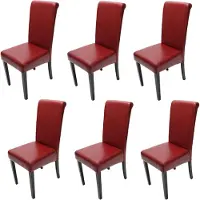 Mendler 6er-Set Esszimmerstuhl Stuhl Küchenstuhl Novara II, Leder rot, dunkle Beine