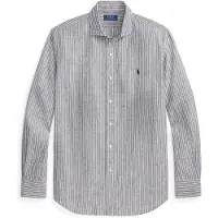 Ralph Lauren für Herren. 710B16700008 Maßgeschneidertes Seersucker-Hemd mit marineblauen Streifen (XL), Lässig, Baumwolle, Langarm