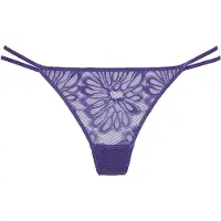 LASCANA String , Damen, Gr. 44/46, 1 Stk., Spitze, lila (dunkel violett), Spitze, Obermaterial: 87% Nylon, 13% Elasthan, unifarben, figurbetont, Unterhosen String, aus blättriger Spitze
