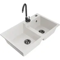 Mexen Tomas 2-Becken-Granitspüle mit Mischbatterie Telma, Weiß - 6516-20-670200-70