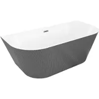 Mexen Oris freistehende Wandbadewanne geriffelt 150 x 75 cm, weiß/grau, Überlauf Gun Metal - 52871507562-95