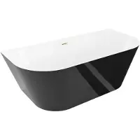 Mexen Oval Slim freistehende wandseitige Wanne 170 x 80 cm, weiß/schwarz, Überlauf gold gebürstet - 52661708075-55