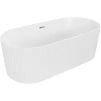 Mexen Paola freistehende gerillte Wanne 150 x 75 cm, weiß matt, Ablauf Chrom - 52721507501-01