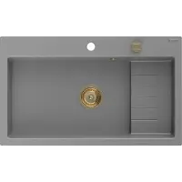 Mexen Omar Granitspüle 1-Becken 800 x 480 mm, grau, Siphon gold - 6520801005-71-G