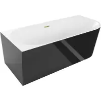 Mexen Mia freistehende Eckbadewanne links 140 x 75 cm, weiß/schwarz, Überlauf gold gebürstet - 52691407575L-55